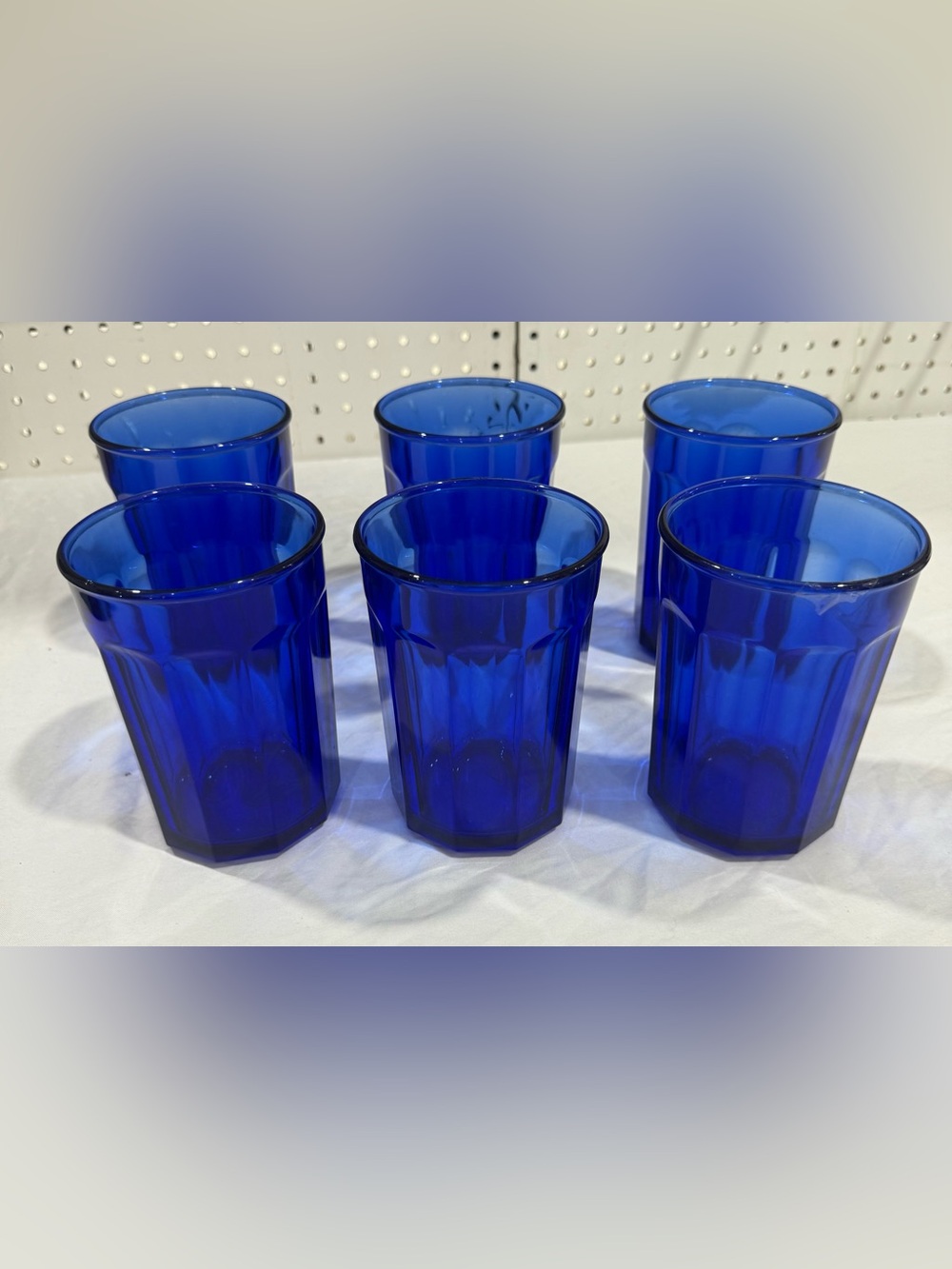 Arcoroc Cobalt Blue Octagonal (10 sided) Highball glass Lot Of 6 6in